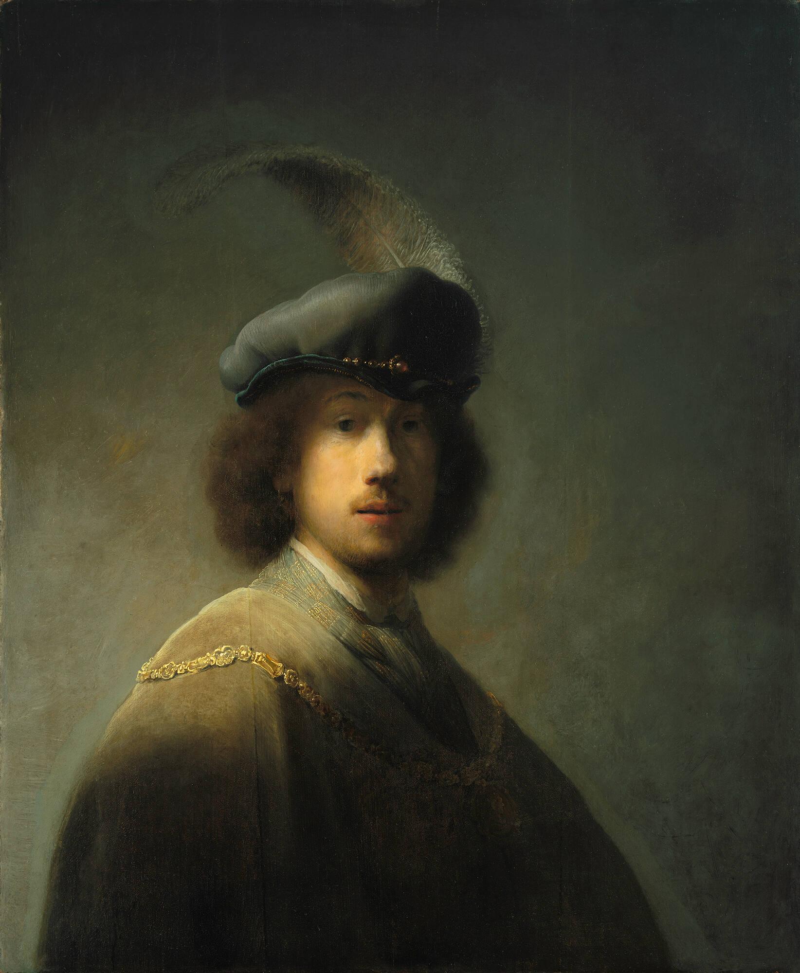 Rembrandt, Self-Portrait, Age 23, 1629, oil on oak panel, 89.7 x 73.5 cm (Isabella Stewart Gardner Museum)