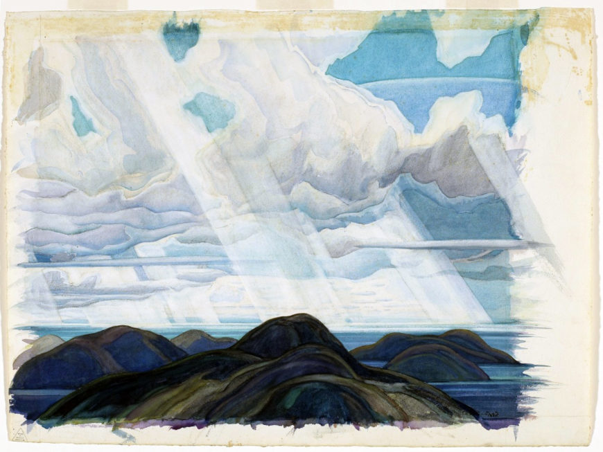 Franklin Carmichael, Snow Flurries, North Shore of Lake Superior, 1930, watercolor and gouache over charcoal on wove paper, 51.5 x 69 cm (National Gallery of Canada)