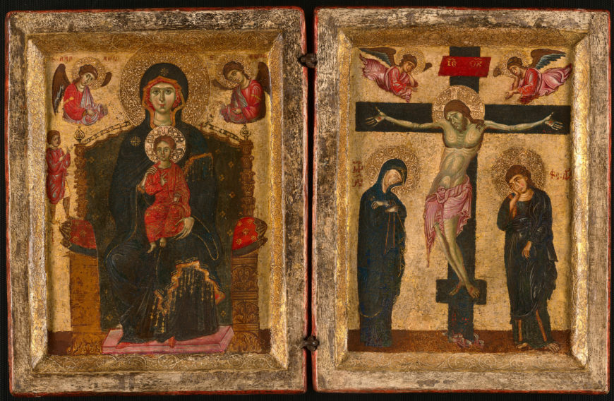 Diptych with the Virgin and Child Enthroned and the Crucifixion, 1275–80, tempera on panel, 38 x 59 cm (Art Institute of Chicago)