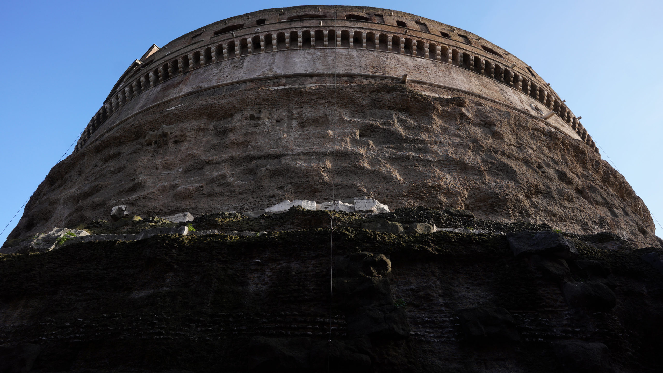 Medieval fortifications and traces of ancient travertine cladding, Mausoleum of Hadrian (Castel Sant'Angelo), Rome