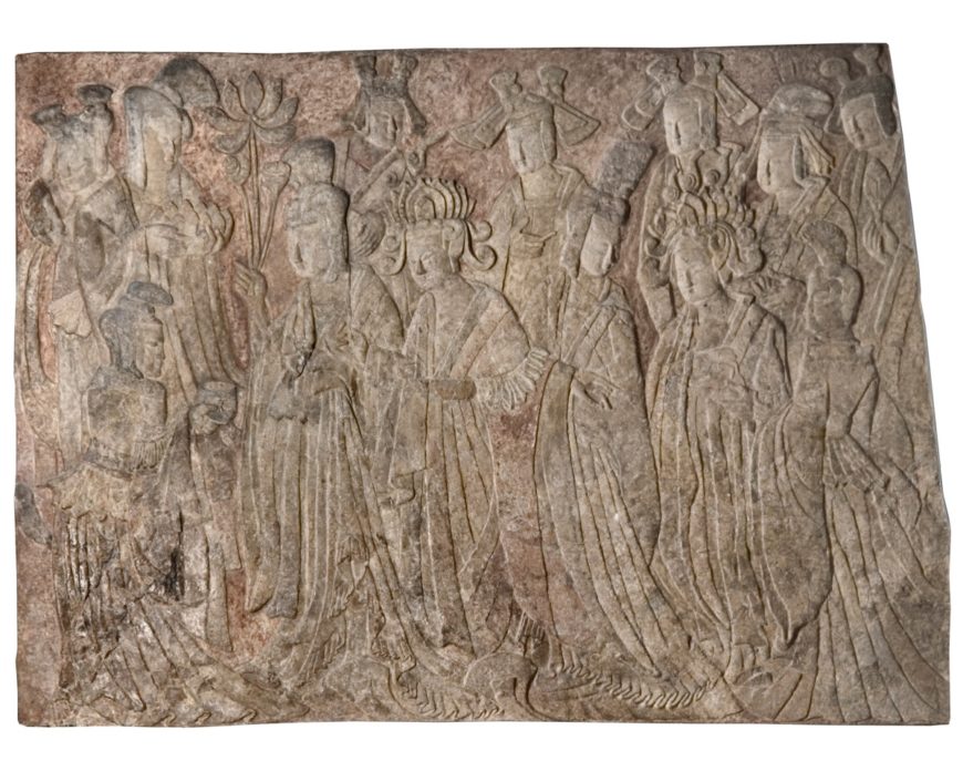 Offering Procession of the Empress as Donor with Her Court, c. 522 C.E., fine, dark-gray limestone, 80" x 9' 1 1/2" / 203.2 x 278.13 cm (Nelson Atkins Museum)