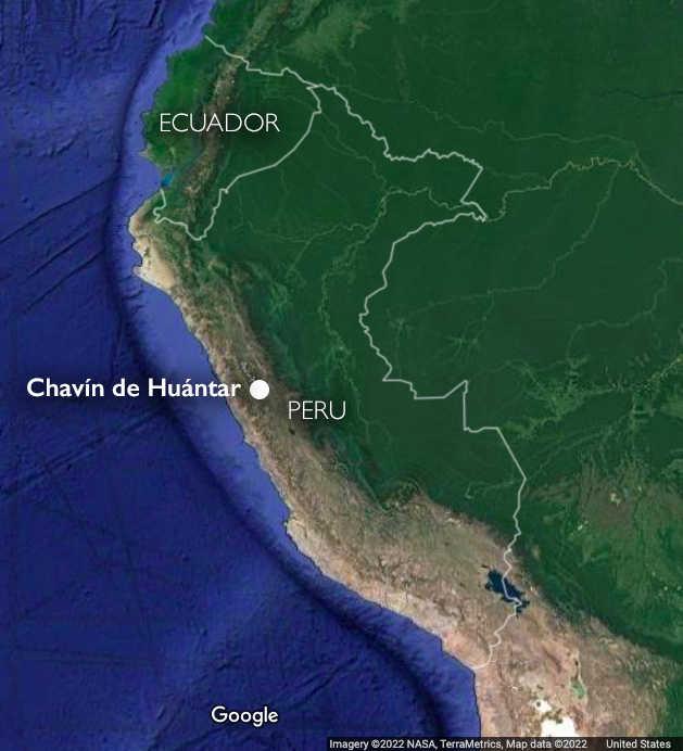 Map showing location of Chavín de Huántar (underlying map © Google)