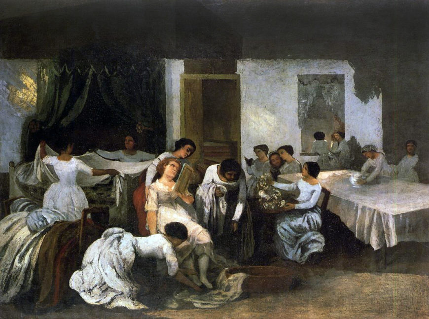 Gustave Courbet, Dressing the Dead Girl, c. 1855, oil on canvas (Smith College Museum of Art (SCMA), Northampton, MA, US)