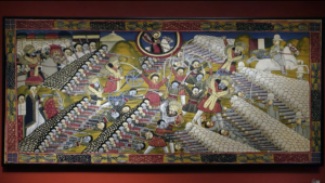 Unidentified artist, Battle of Adwa, c. 1968, oil on canvas, 192.2 x 92 cm (Smithsonian National Museum of African Art, Washington, D.C.)