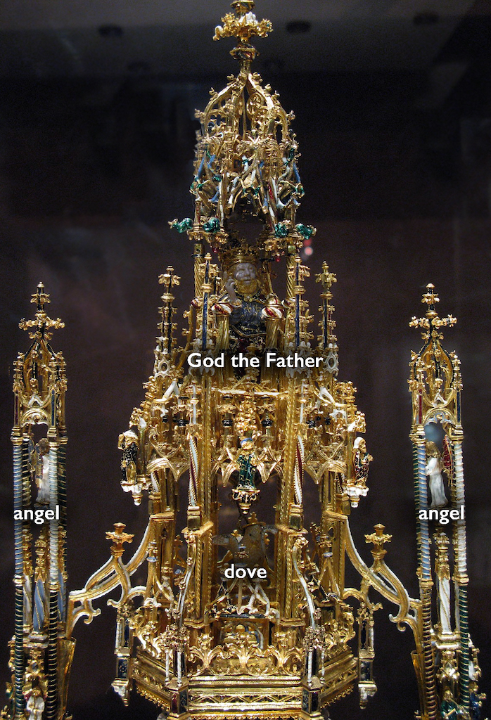 Top portion of the Belém Monstrance, with the dove and God the Father, attributed to Gil Vicente, 16th century, gold and polychrome enamels, 73 cm x 32 cm x 26 cm (MNAA National Museum of Ancient Art, Lisbon)