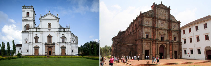 Se Cathedral, Old Goa, India (photo: Abhiomkar, CC BY-SA 3.0); right: the Church of Bom Jesus, Old Goa, India