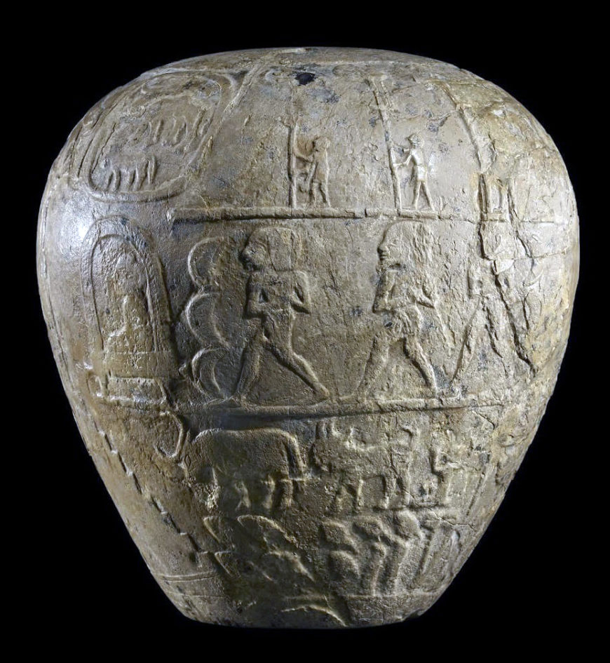 Narmer Macehead, Early Dynastic Period, c. 31st century B.C.E., found in Hierakonopolis (Ashmolean Museum, Oxford)
