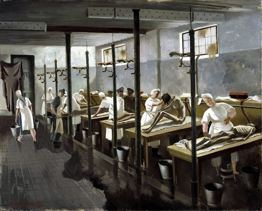 Doris Clare Zinkeisen, Human Laundry, Belsen: April 1945 (Imperial War Museums, photo: Philafrenzy, public domain) 