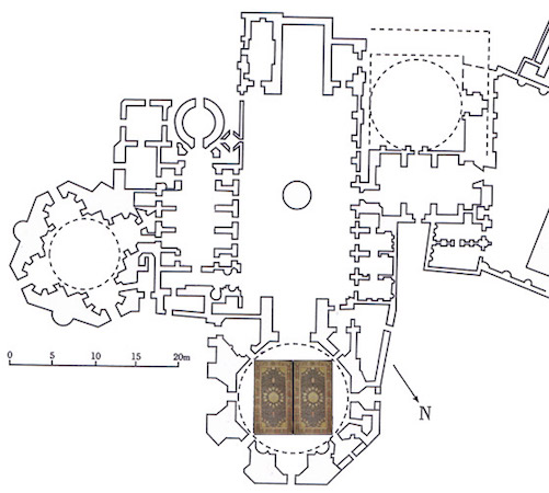 Plan of the shrine at Ardabil, showing where the carpets were situated (permission, Victoria and Albert Museum)