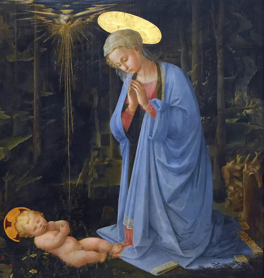 Virgin Mary and Christ Child (detail), Filippo Lippi, The Adoration in the Forest, 1459, oil on poplar wood, 118.5 x 129.5 cm (Gemäldegalerie, Staatliche Museen zu Berlin)