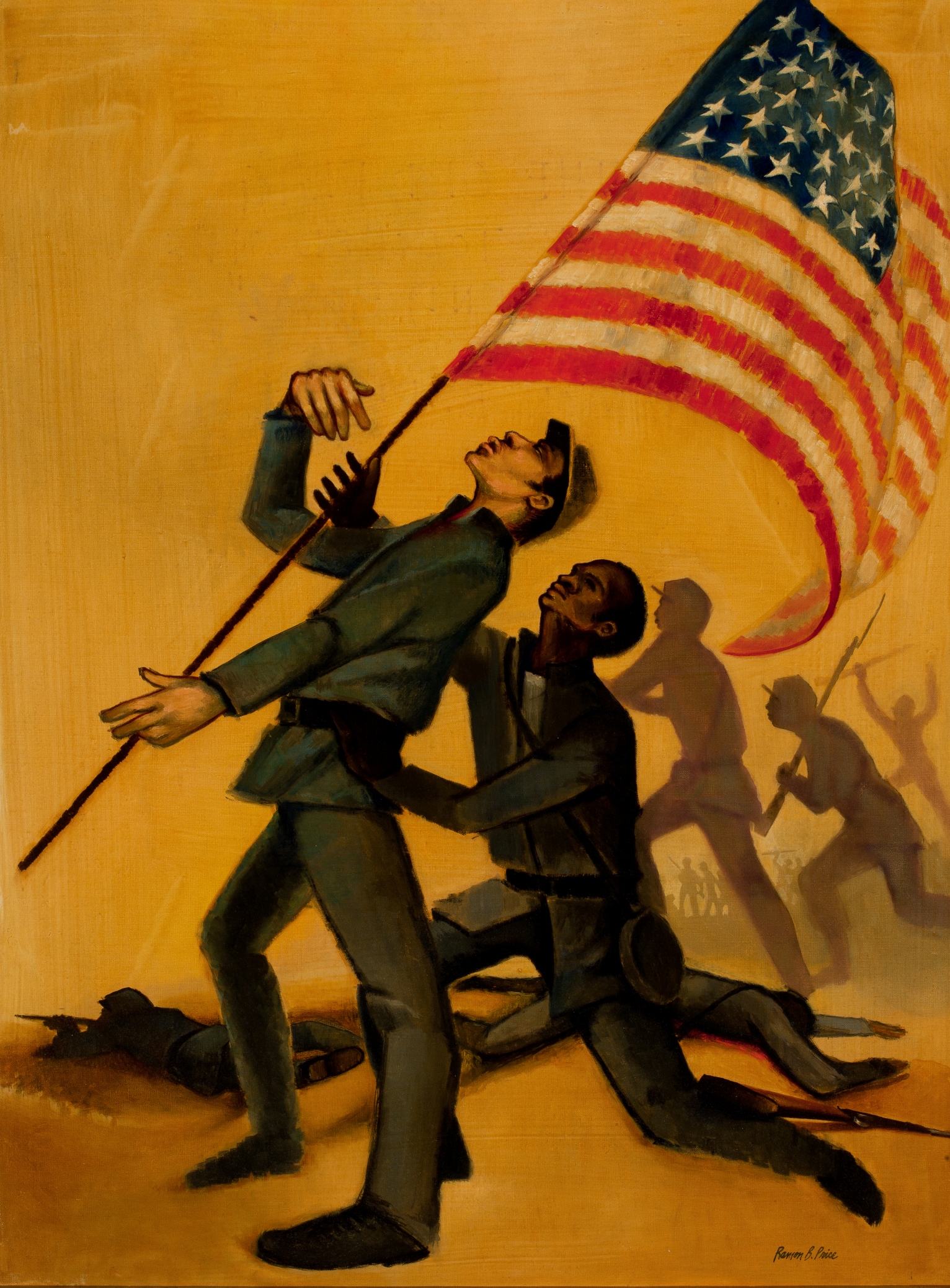 Ramon B. Price, And the Old Flag Never Touched the Ground, 1963, watercolor, 39.56 x 29.37 inches (DuSable Museum of African American History)