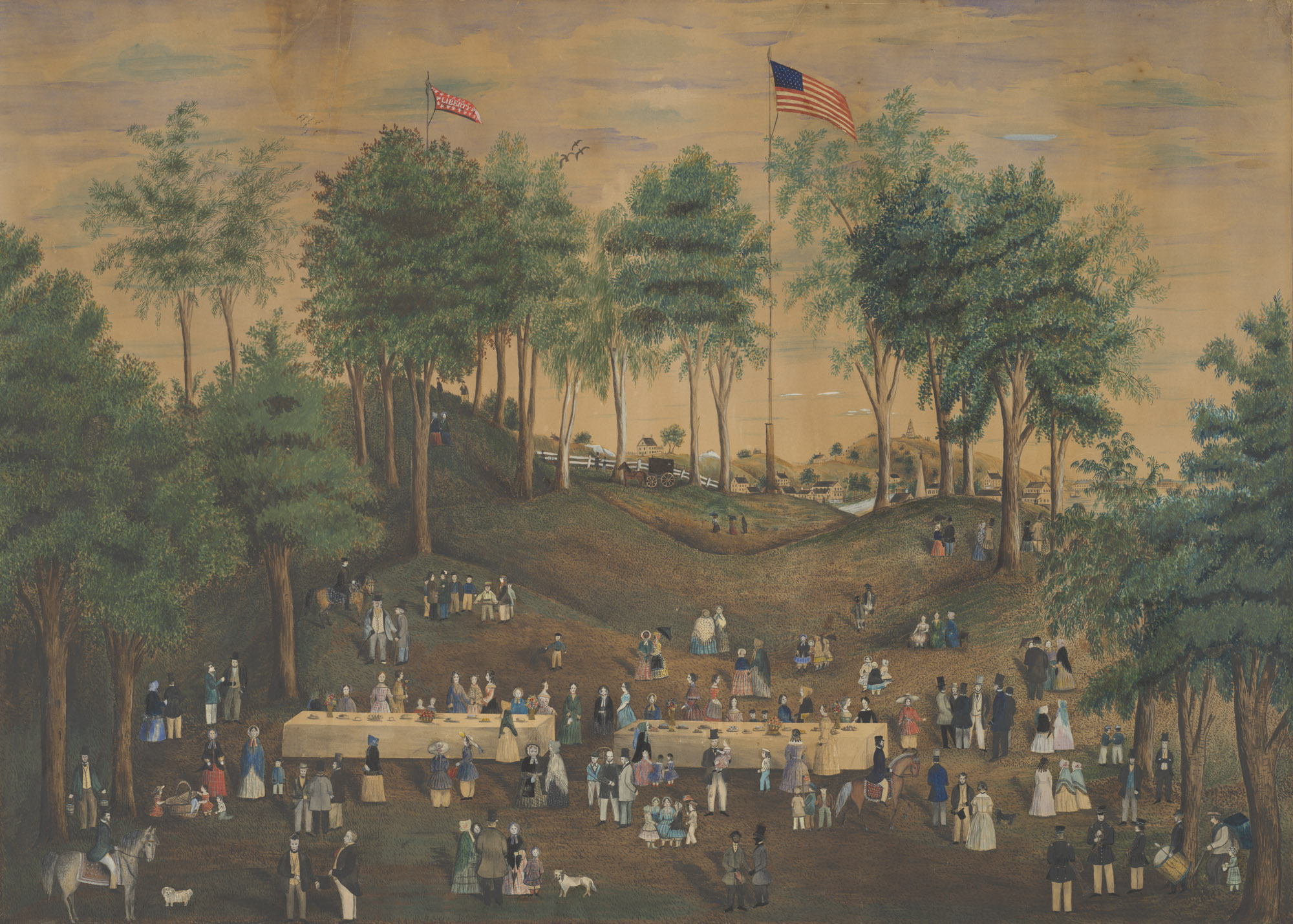 Susan Torrey Merritt, Antislavery Picnic at Weymouth Landing, Massachusetts, 1845, watercolor, gouache, and collage on paper, 25 15/16 x 35 15/16 inches (The Art Institute of Chicago)