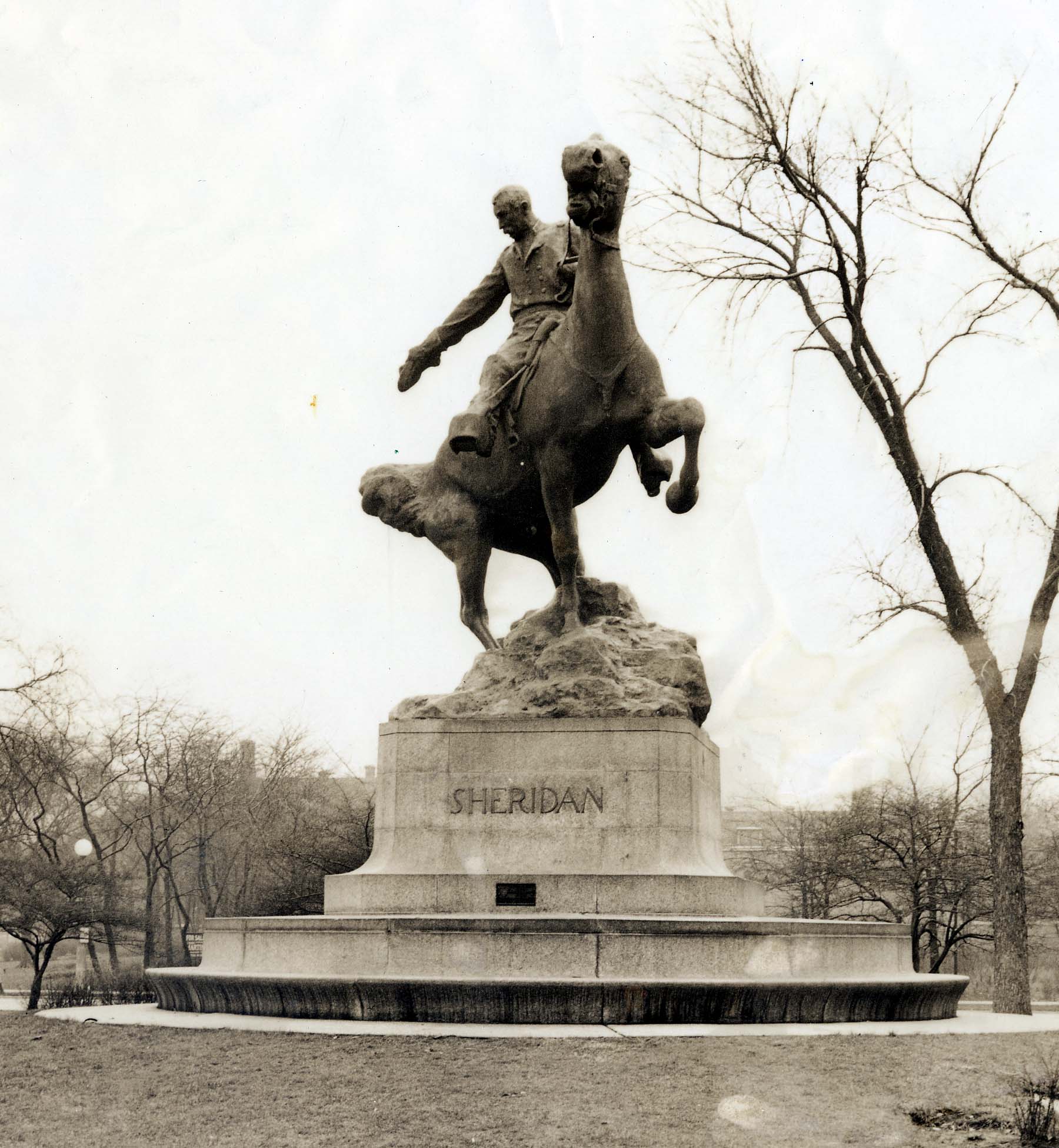 John Gutzon Borglum, General Philip Henry Sheridan Monument, 1923, bronze figure on granite base, 20 x 10 x 10 feet (Lincoln Park, Chicago Park District)