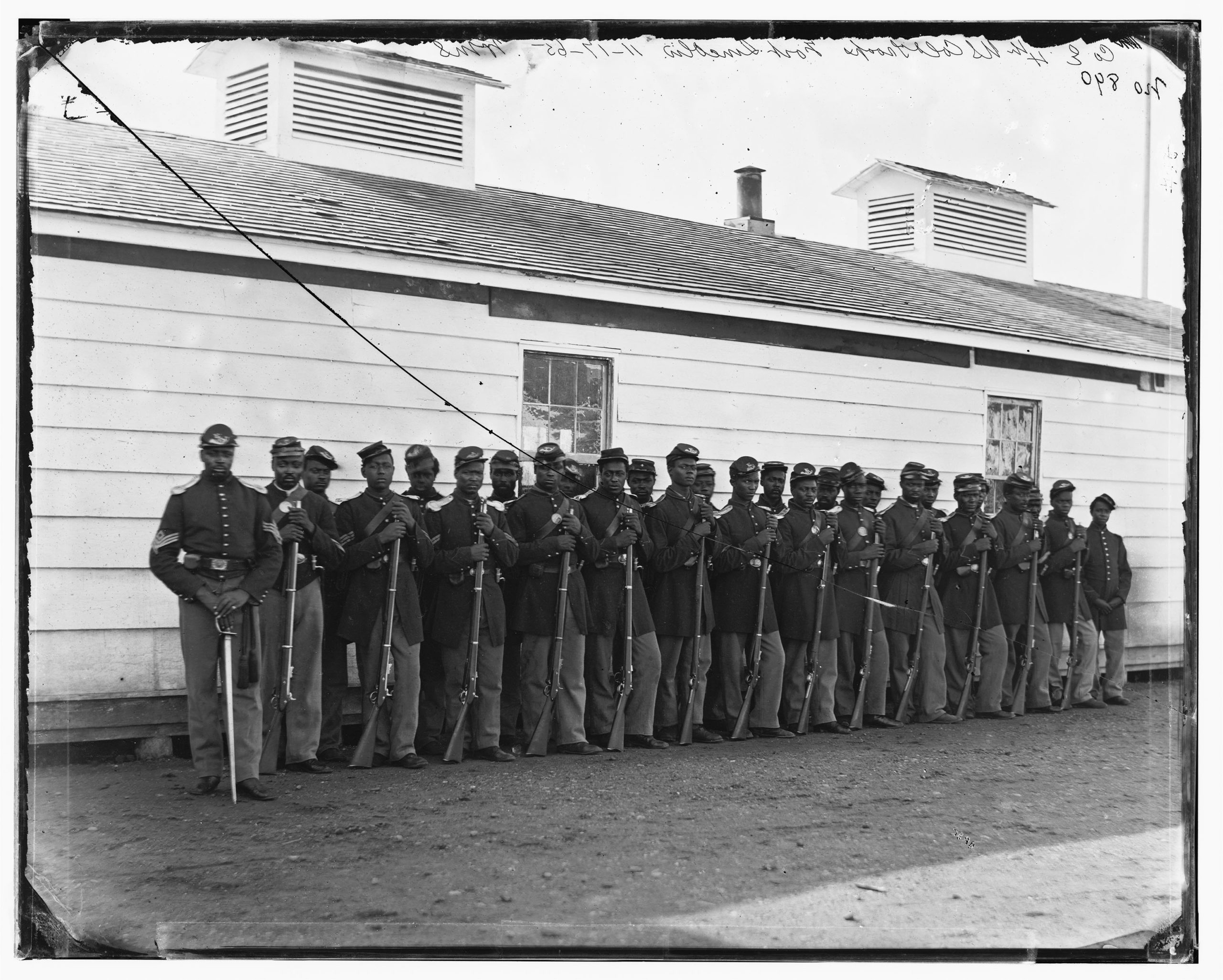 William Morris Smith, Company E, 4th U.S. Colored Infantry, at Fort Lincoln, District of Columbia, 1863-66, wet collodion glass negative (Library of Congress)