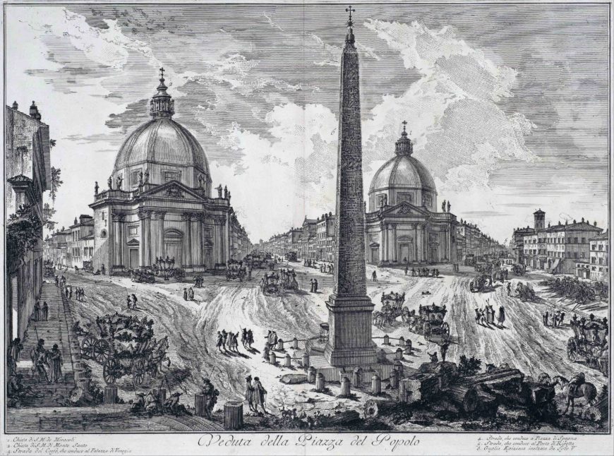 Giovanni Battista Piranesi, The Piazza del Popolo (Veduta della Piazza del Popolo), c. 1750, etching, 38 x 54 cm (The Metropolitan Museum of Art)