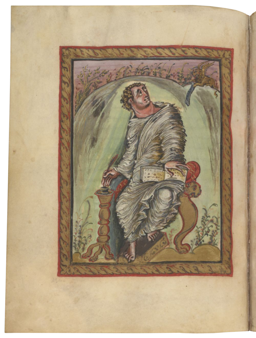 St. Mark from the Ebbo Gospels, folio 60v., c. 816–35 (Bibliothèque Nationale de France)