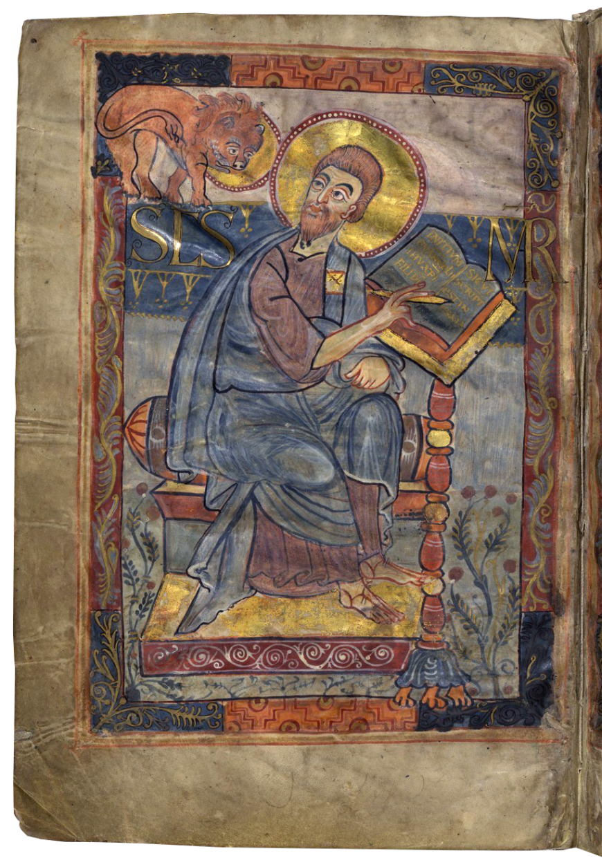 St. Mark from the Godescalc Gospel Lectionary, folio 1v., c. 781–83 (Bibliothèque nationale de France)