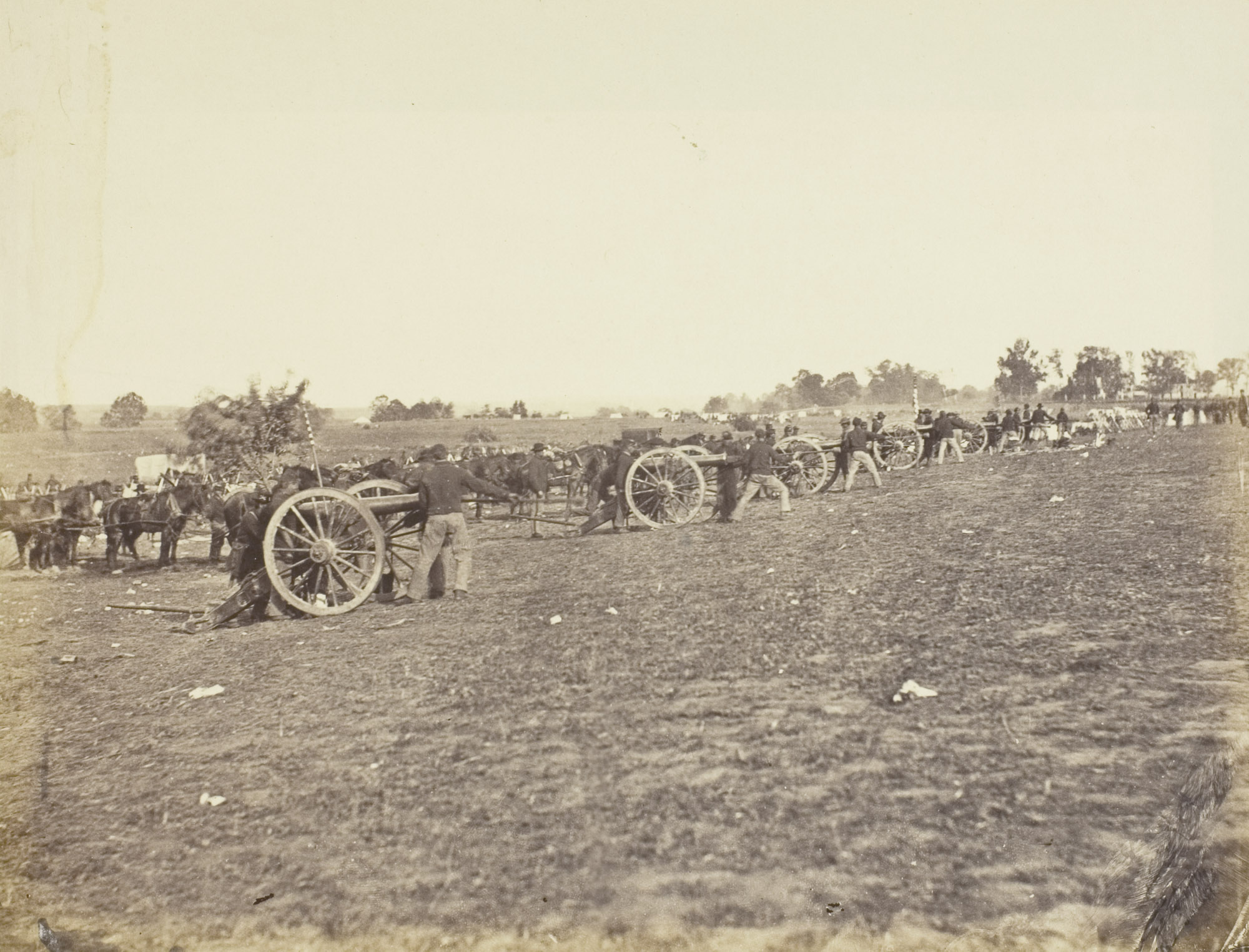 Timothy O'Sullivan, Incidents of the War: Battery D, 5th U.S. Artillery in Action, 1863, albumen print from collodion wet plate negative, 6 15/16 x 9 1/16 inches (The Art Institute of Chicago)