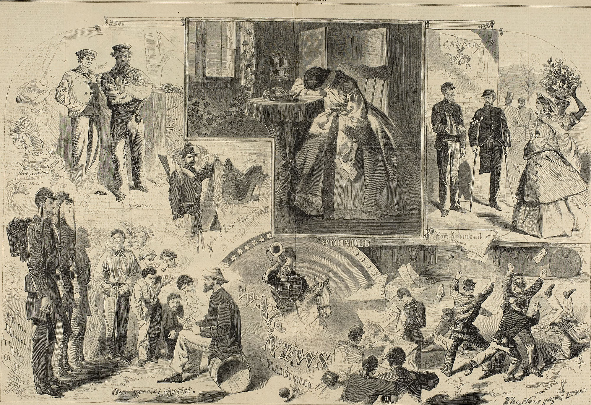 Winslow Homer, News from the War, 1862, wood engraving published by Harper's Weekly June 14, 1862, 13 3/8 x 20 5/16 inches (The Art Institute of Chicago)