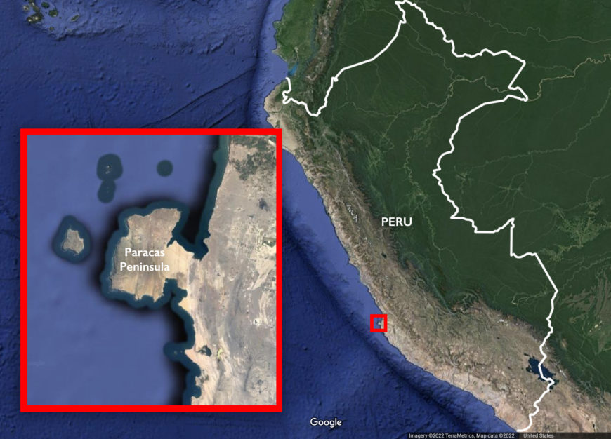 The Paracas peninsula, Peru (underlying map © Google)