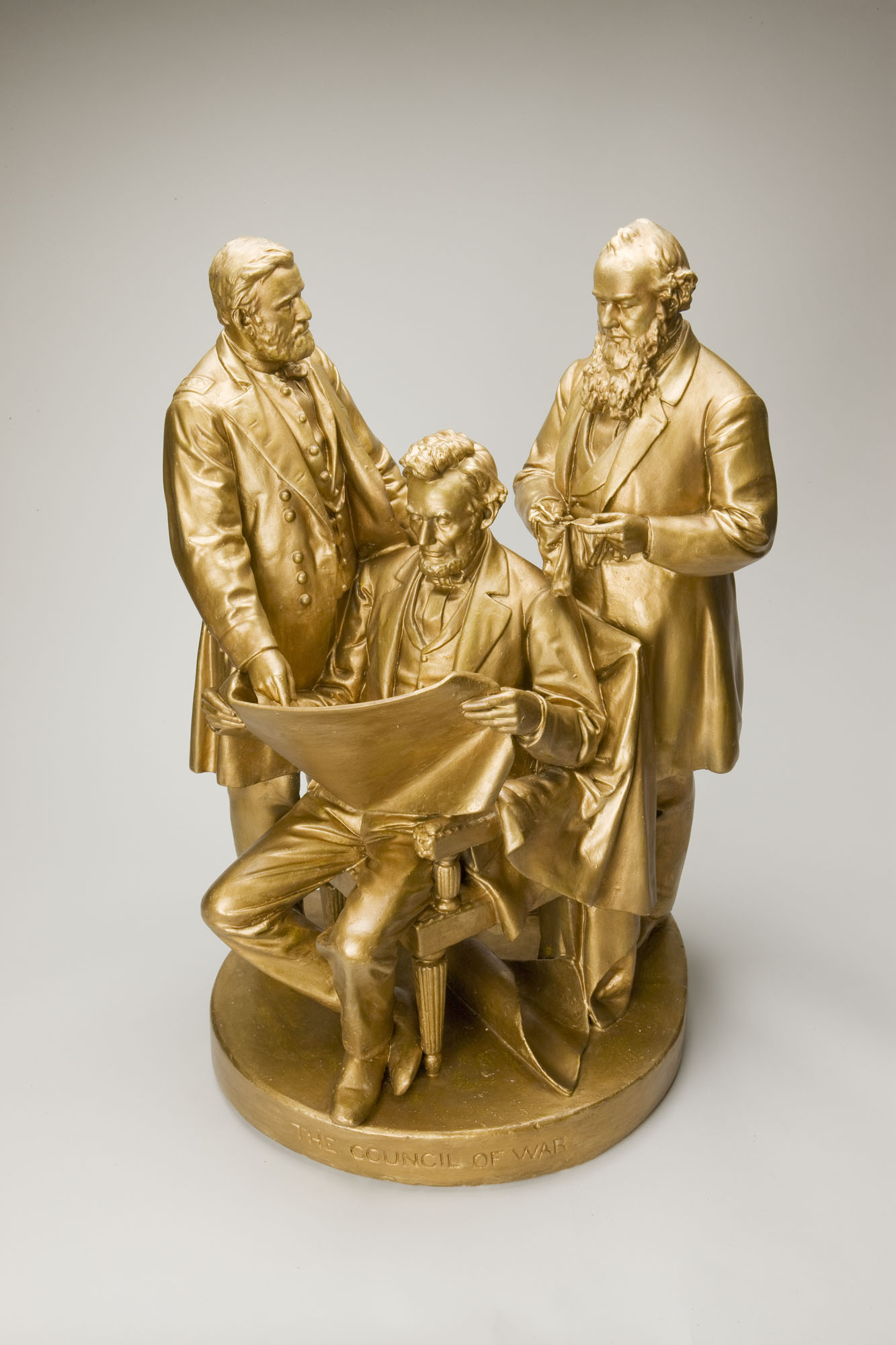 John Rogers, <em>The Council of War</em>, c. 1873–95, painted cast plaster, 24 x 15 x 13 Inches (Chicago Public Library)