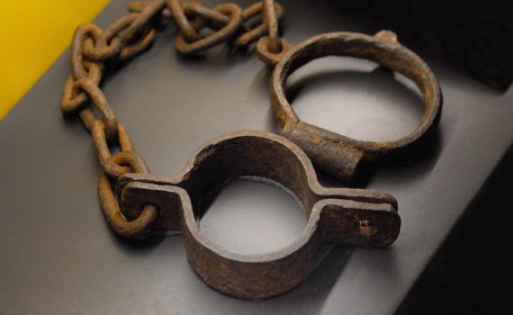 Leg shackles, 19th century, iron (Museum of the Civil War, Richmond). Used to restrict the movement of enslaved people.