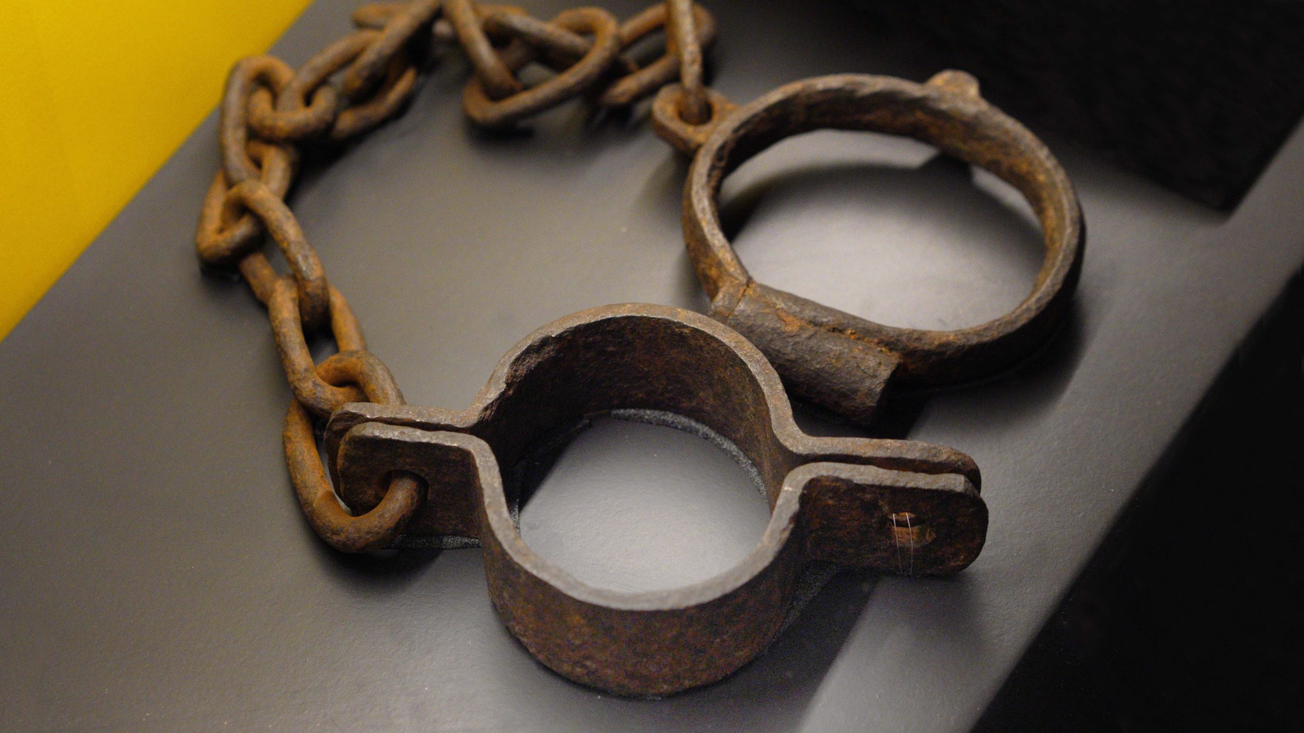 Leg shackles used to restrict the movement of enslaved people, 19th century, iron (Museum of the Civil War, Richmond; photo: Steven Zucker, CC BY-NC-SA 2.0)
