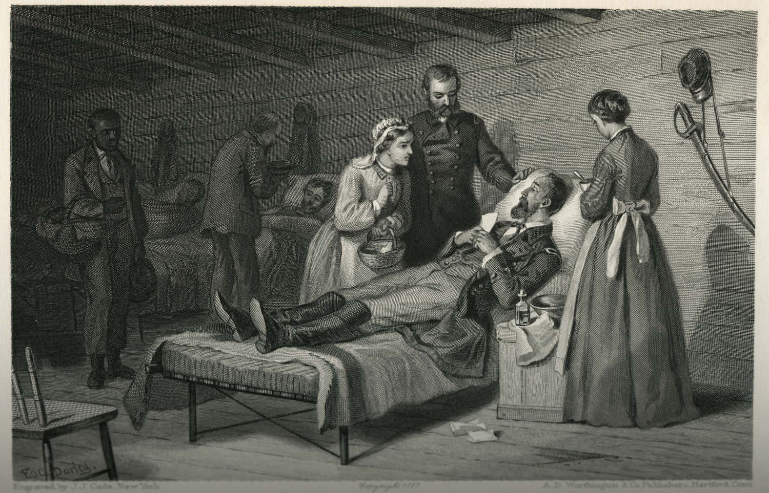 Felix Octavius Carr Darley and John J. Cade, The Dying Soldier - The Last Letter from Home 1887, engraving from a sketch from Mary A. Livermore, My Story of the War: A Woman's Narrative of Four Years Personal Experience, Hartford: A.D. Worthingon and Company, 1889, p. 211 (Newberry Library)