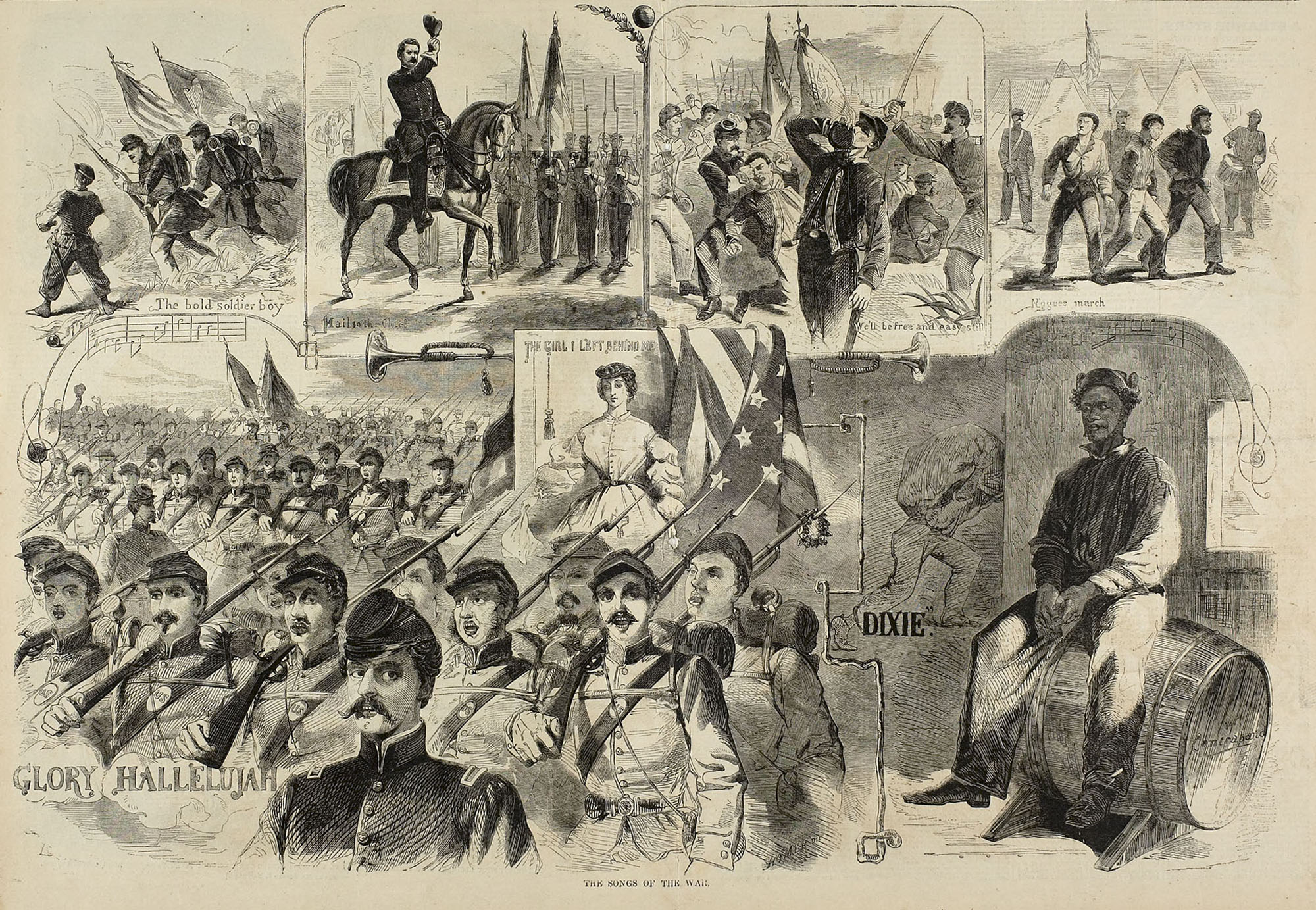 Winslow Homer, The Songs of the War, 1861, wood engraving published by Harper's Weekly November 23, 1861, 13 3/4 x 20 1/16 inches (The Art Institute of Chicago)