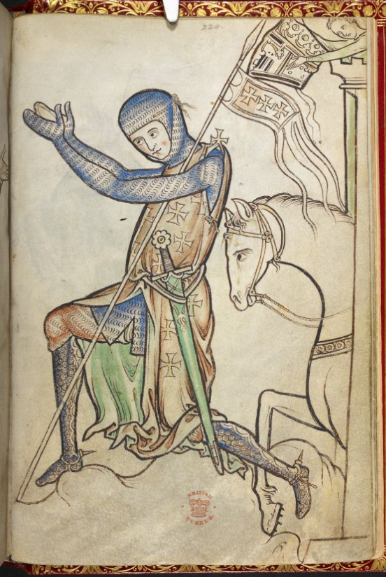  Crusader, Psalter, with litany, prayers and Easter tables (The "Westminster Psalter"), c. 1200, f. 220 (British Library)