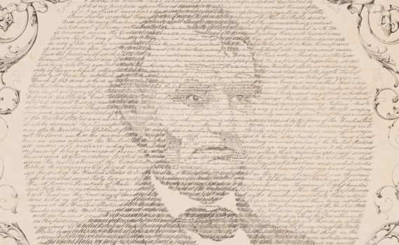 P.S. Duval & Son after a drawing by R. Morris Swander, Emancipation Proclamations: Allegorical Portrait of Abraham Lincoln, 1865 (Brown University Library)