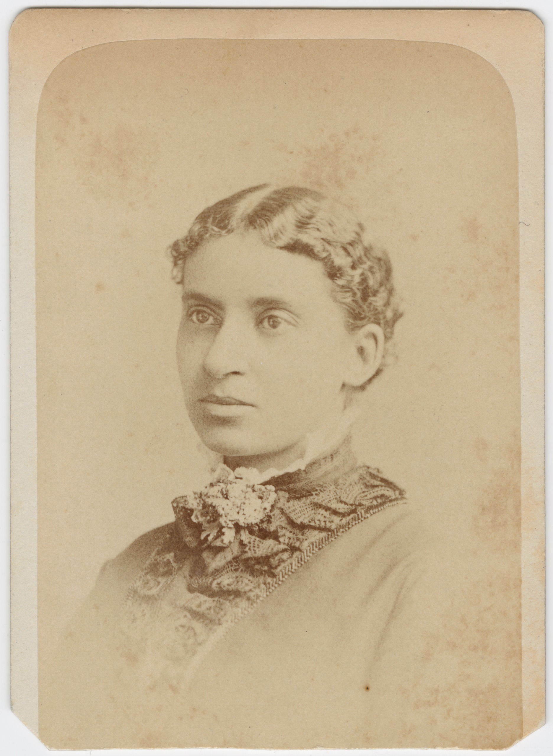 Charles Milton Bell, <em>Studio portrait of Charlotte L. Forten Grimke</em>, c. 1870–79, carte-de-visite, 9 x 6.5 cm (Schomburg Center for Research in Black Culture, New York Public Library)