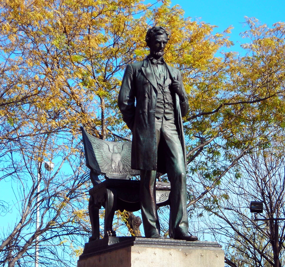 Augustus Saint-Gaudens and Stanford White, <em>Abraham Lincoln: The Man (The Standing Lincoln)</em>, 1887, bronze figure on granite exedra, 25 x 100 x 50 feet (Chicago Park District) 