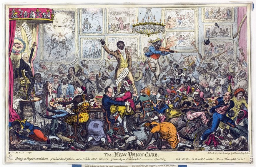 George Cruikshank, The New Union Club, published July 19, 1819, hand-colored etching on paper, 28 x 46 cm (The Art Institute of Chicago)