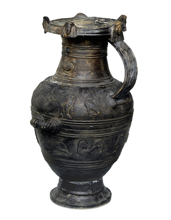 Bucchero hydria (water ware jug), c. 550-500 B.C.E., Etruscan, terracotta, 60.5 cm high © The Trustees of the British Museum