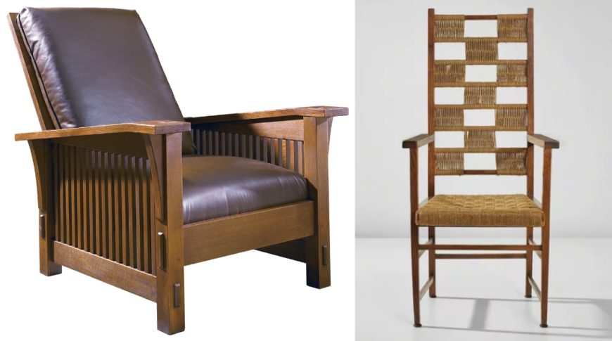 Left: Morris Chair, c. 1866; right: Kolomon Moser, Highback Chair, c. 1902 