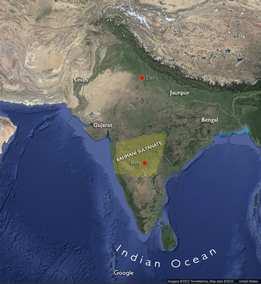 Map of the Deccan sultanates, c. 1400 (underlying map © Google)