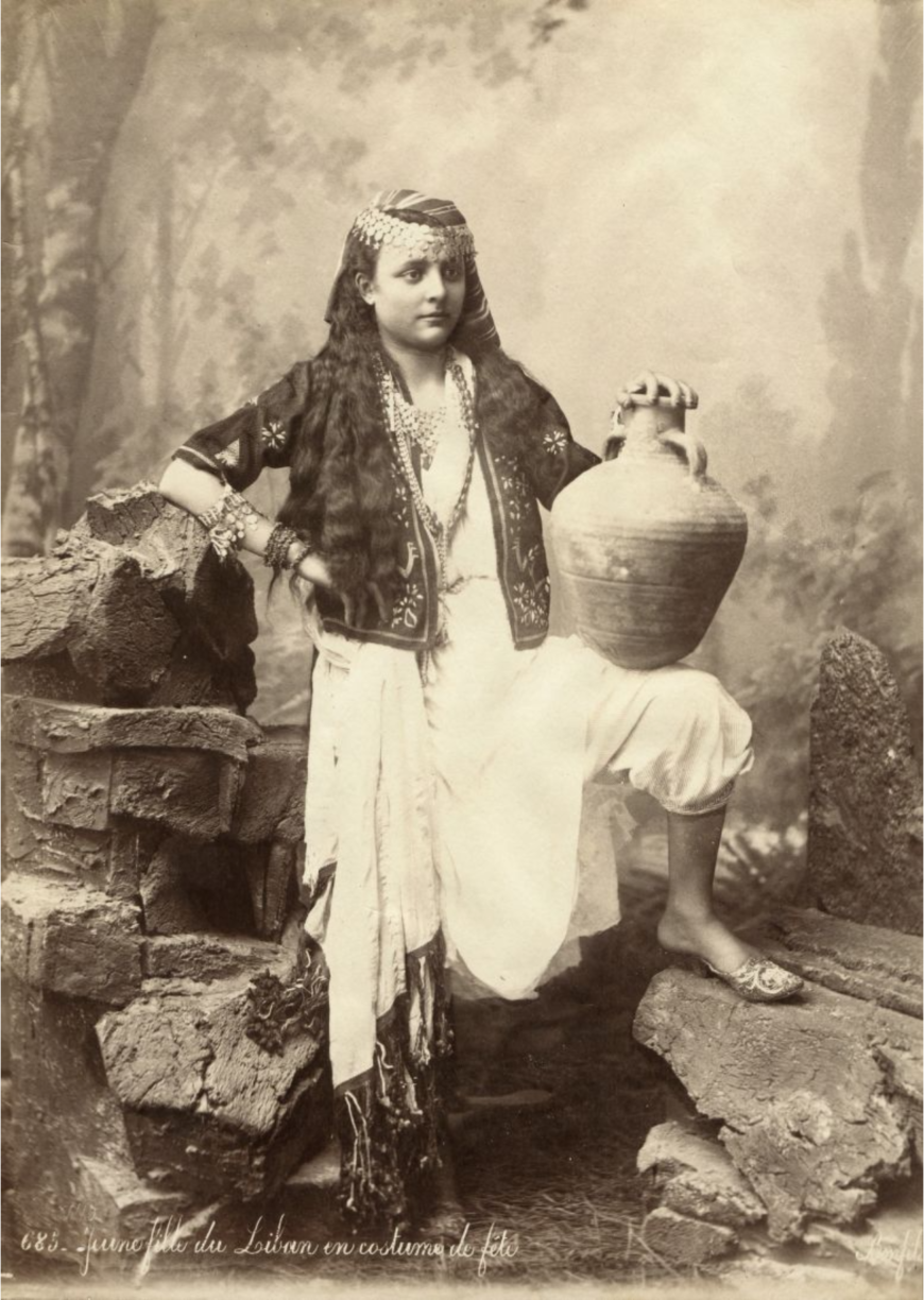 Bonfils family, Young Woman from Lebanon in Party Dress, undated, albumen print, 10 3/4 x 8 1/4 inches (courtesy of McClung Museum of Natural History and Culture, The University of Tennessee)