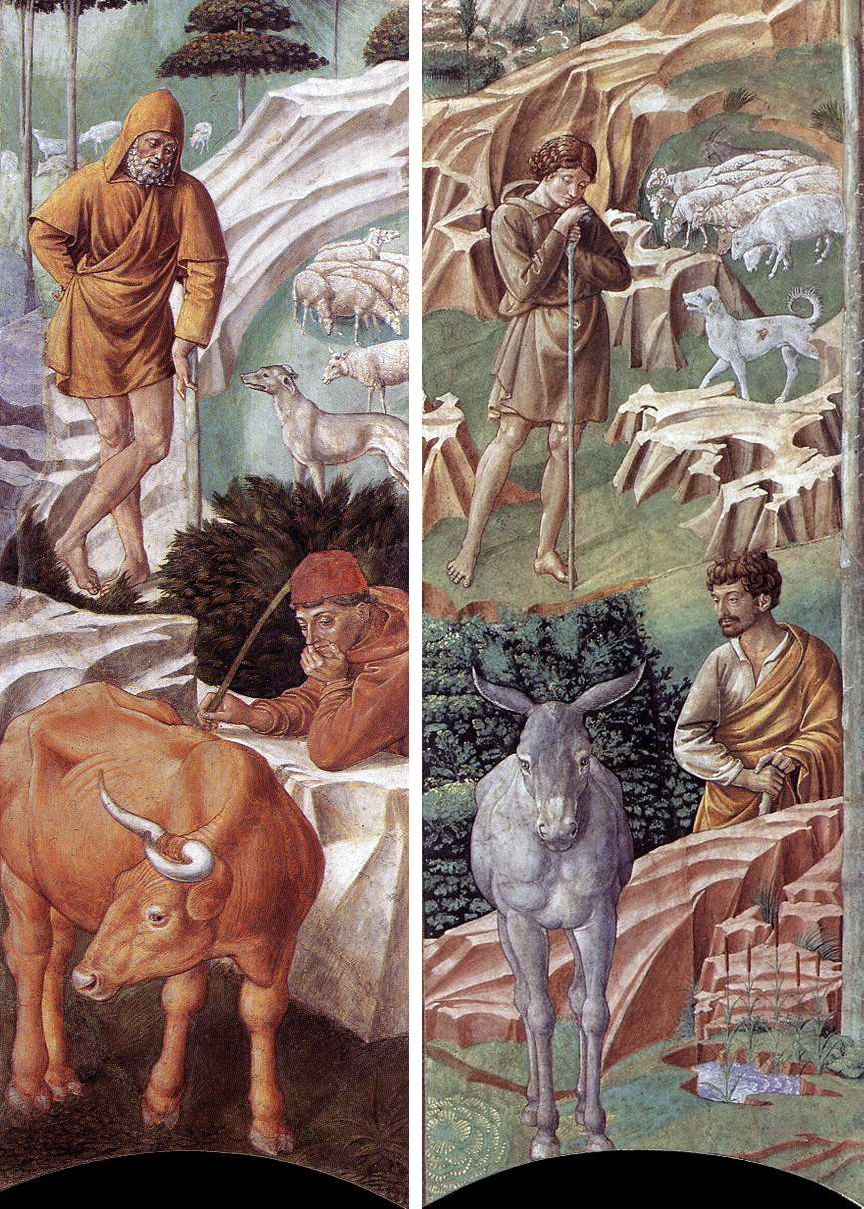 Benozzo Gozzoli, shepherds on the left and right walls of the apse, Magi Chapel, Medici Palace