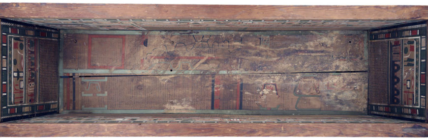 Painted wooden inner-coffin of Seni with lid, c. 1850 B.C.E. (12th dynasty), painted wood, findspot: Deir el-Bersha, Egypt (© The Trustees of the British Museum)