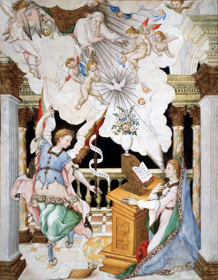 Luis Lagarto, The Annunciation, 1610, watercolor on vellum, 25.5 x 20.4 cm (Museo Nacional de Arte)