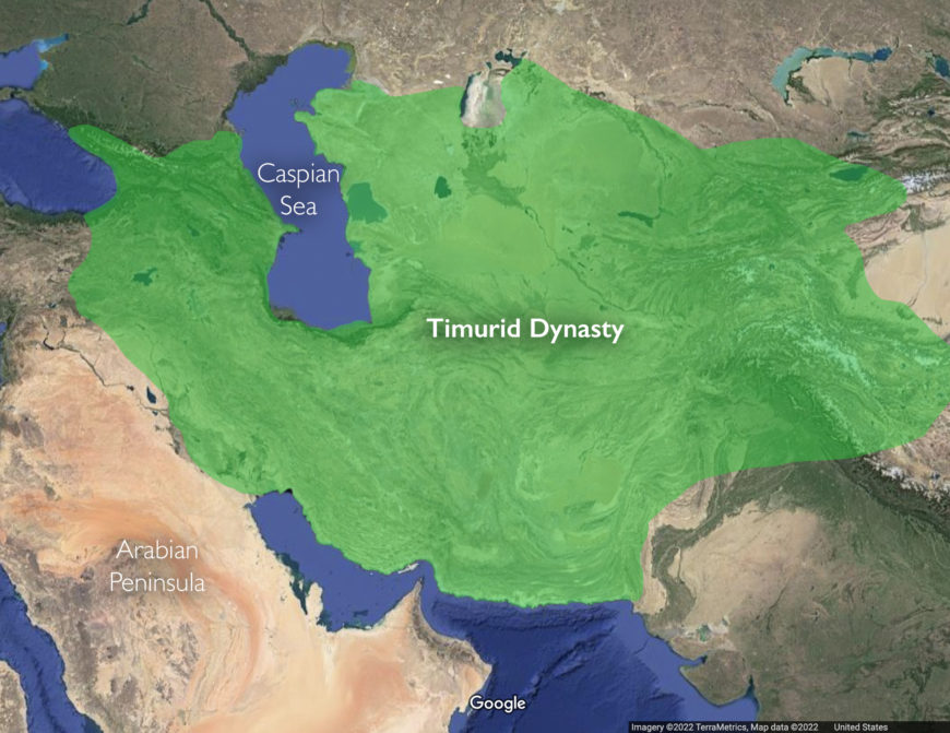 Timurid Dynasty at its greatest extent (underlying map © Google)