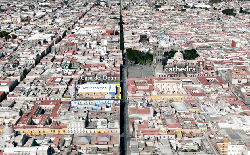 Map of Puebla showing the Cathedral and Casa del Deán (© Google)