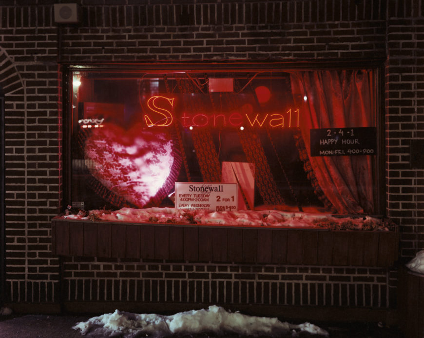 Joel Sternfeld, "The Stonewall Inn, 53 Christopher Street, New York, February 1994," in On This Site, chromogenic print © Joel Sternfeld