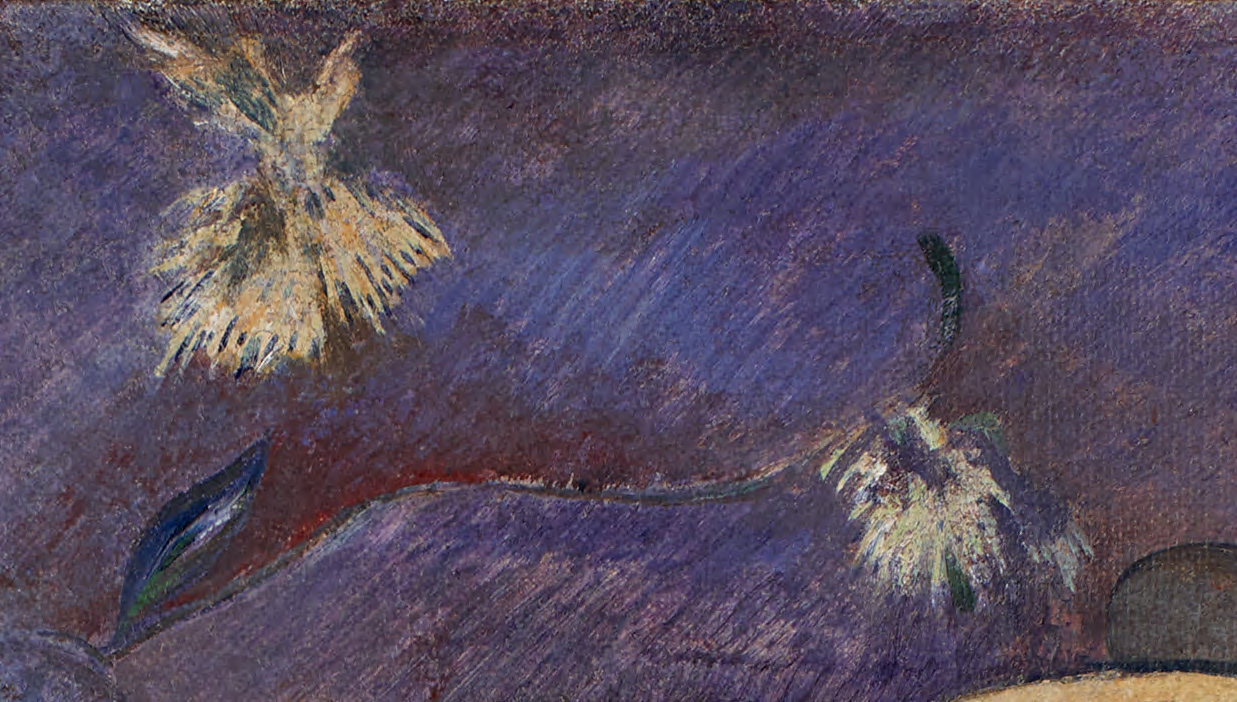 Phosphorescent glows (detail), Paul Gauguin, Spirit of the Dead Watching, 1892, oil on burlap mounted on canvas, 116.05 x 134.62 x 13.34 cm (Albright-Knox Art Gallery, Buffalo, NY)