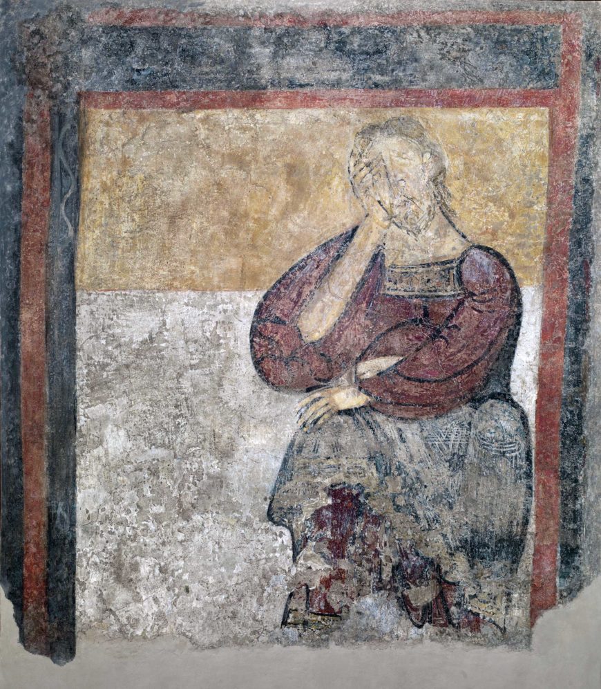 detail of Cain, fresco, originally in Sant Climent (Saint Clement in Catalan), outside the village of Taüll, Boí valley, Spain, today in MNAC