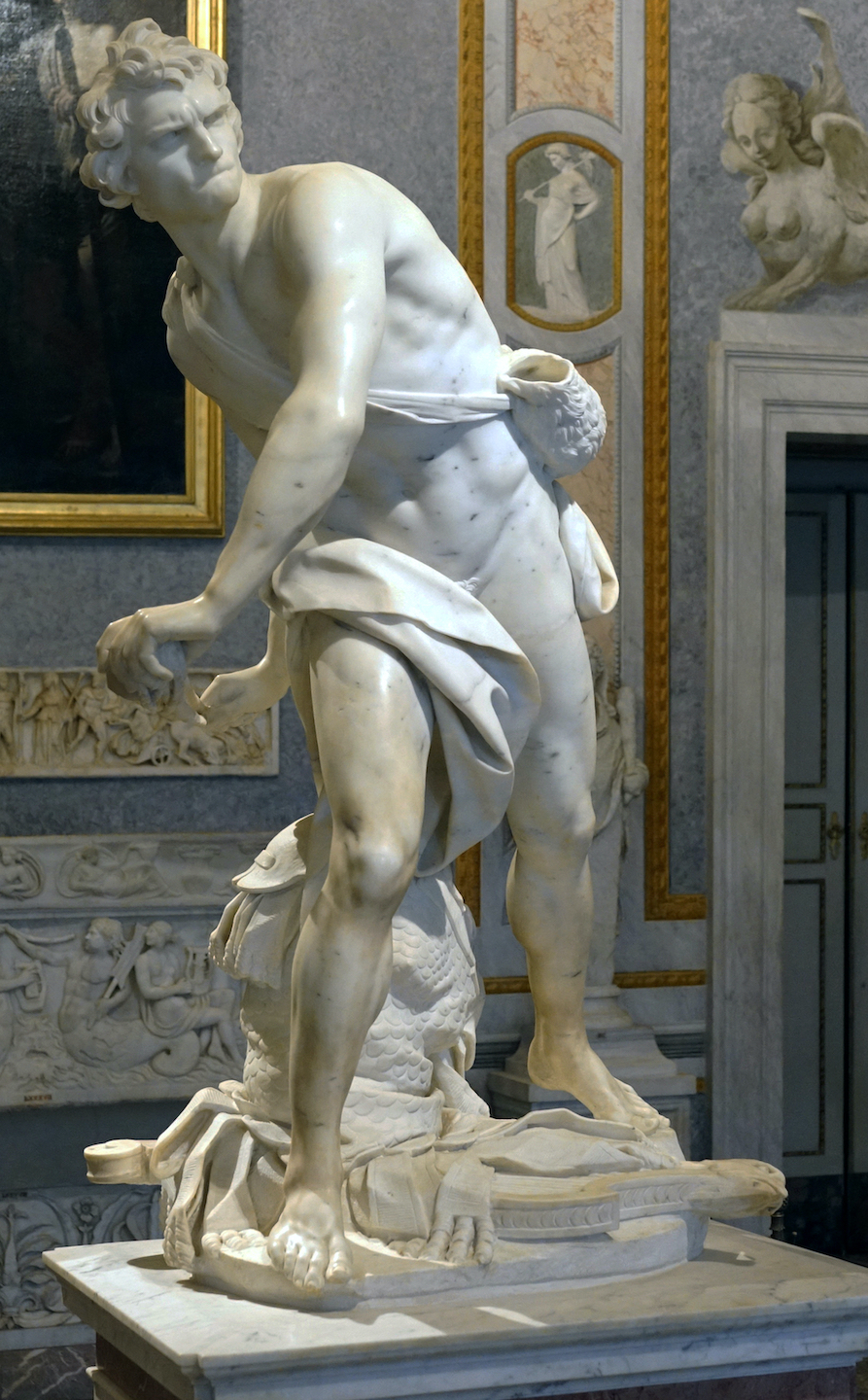 Gian Lorenzo Bernini, David, 1623–24, marble, 170 cm high (Galleria Borghese, Rome; photo: Steven Zucker, CC BY-NC-SA 2.0)