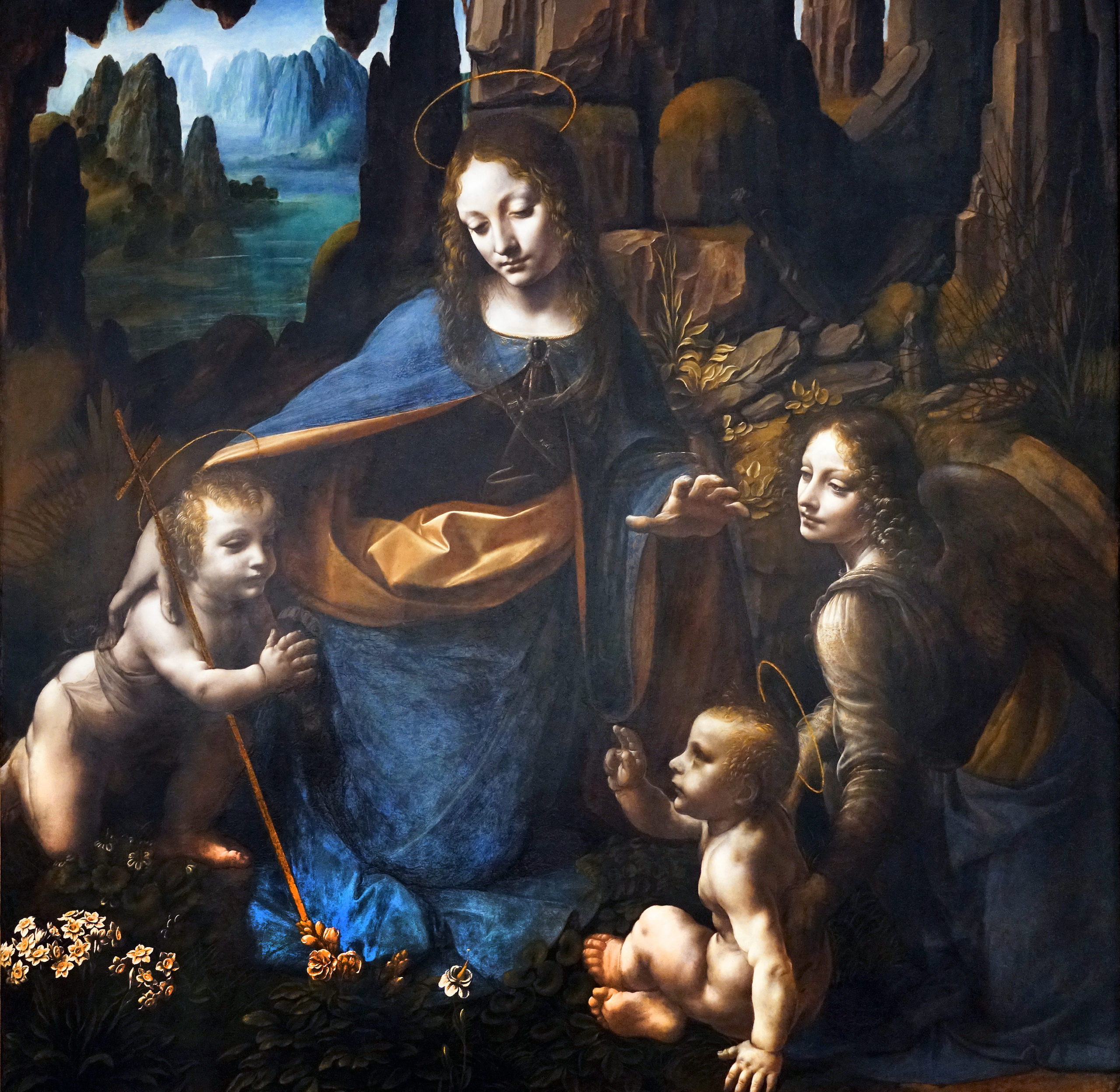 Mary, St. John, Christ and an angel (detail), The Virgin of the Rocks, Leonardo da Vinci, c. 1491–1508, oil on panel, 189.5 x 120 cm (The National Gallery, London; photo: Steven Zucker, CC BY-NC-SA 2.0)