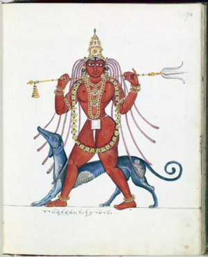 Unknown Artist, Kala Bhairava, in an album of ninety-one paintings. India, Thanjavur, ca. 1830. Opaque watercolor and ink on paper, 22.6 x 17.6 cm. The Trustees of the British Museum