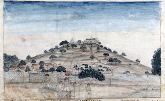 Gangaram Tambat, View of Parbati, a Hill near Poona Occupied by the Temples at Which the Peshwa Frequently Worships, Poona, 1795. Watercolor and graphite on paper, 27.9 x 42.5 cm. Yale Center for British Art, New Haven, Connecticut